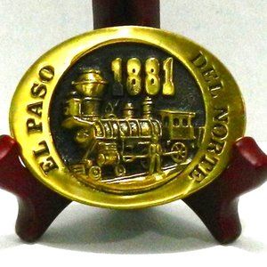 EL PASO DEL NORTE 1881-RAILROAD-LOCOMOTIVE- BUCKLE w/pouch